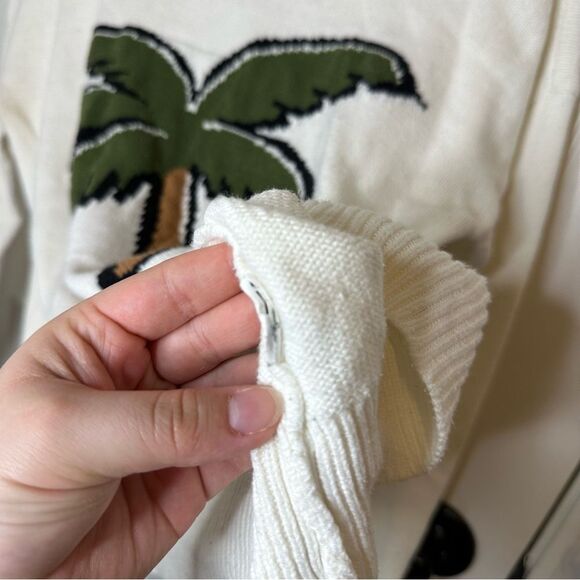English Factory Creme Palm Tree Crewneck Sweater Sz S Coastal Beach Tropical - Picture 4 of 5